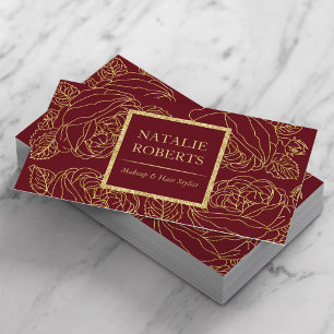 Salon & Spa Burgundy Red & Gold Floral Pattern Visitekaartje