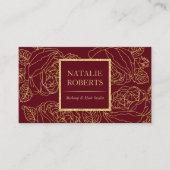 Salon & Spa Burgundy Red & Gold Floral Pattern Visitekaartje (Voorkant)