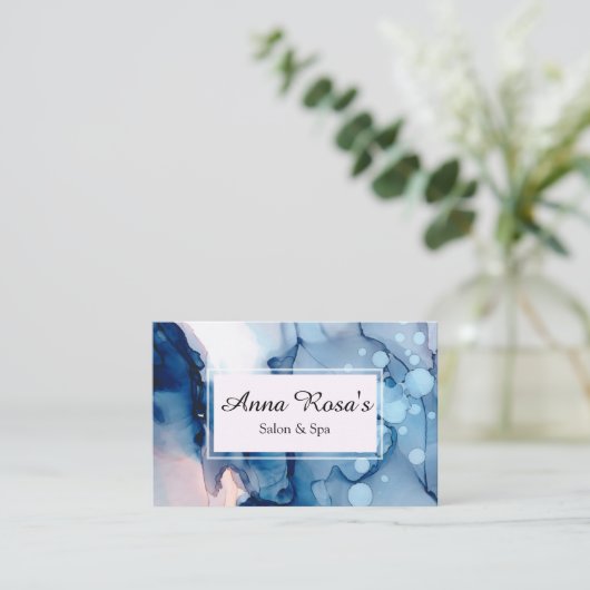 *~* Salon & Spa Chic Abstract Blue Artistic Visitekaartje (Staand voorkant)