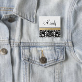 Salon Spa Damask Name Tag Button Brooch beige (In situ)
