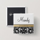 Salon Spa Damask Name Tag Button Brooch beige (Voorkant /achterkant)