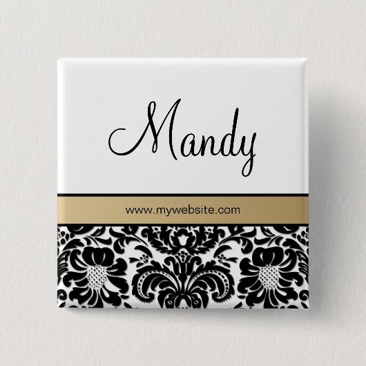 Salon Spa Damask Name Tag Button Brooch beige (Voorkant)