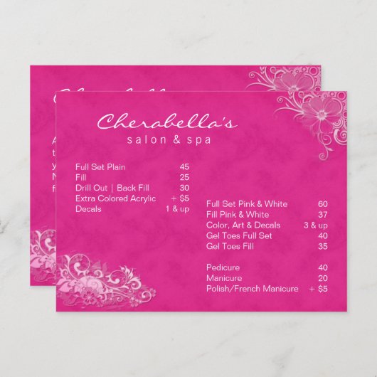 Salon Spa Floral Briefkaart Brochure Roze (Voorkant / Achterkant)