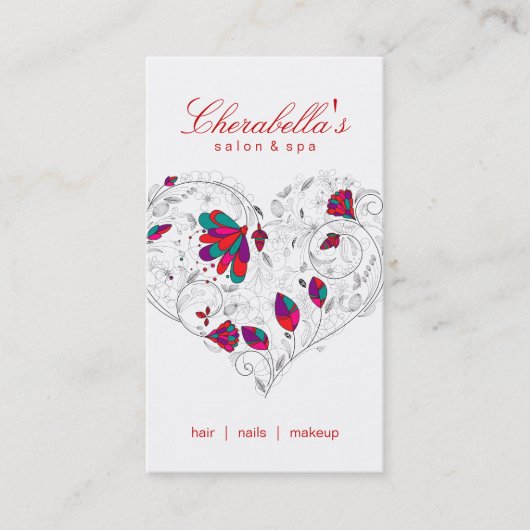 Salon Spa Floral Heart Red Colorful Visitekaartje (Voorkant)