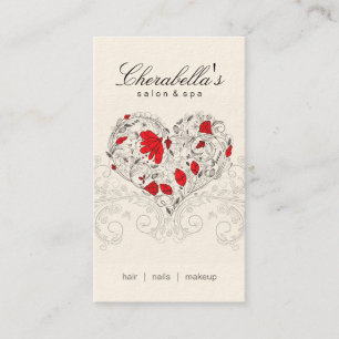 Salon Spa Floral Heart Red Cream Visitekaartje