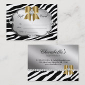 Salon Spa Gift Card Valentijns Zebra Silver Gold Kortingskaartje (Voorkant / Achterkant)