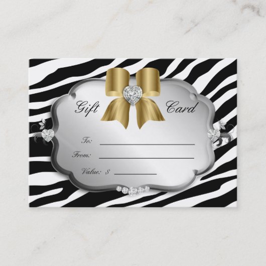 Salon Spa Gift Card Valentijns Zebra Silver Gold Kortingskaartje (Voorkant)