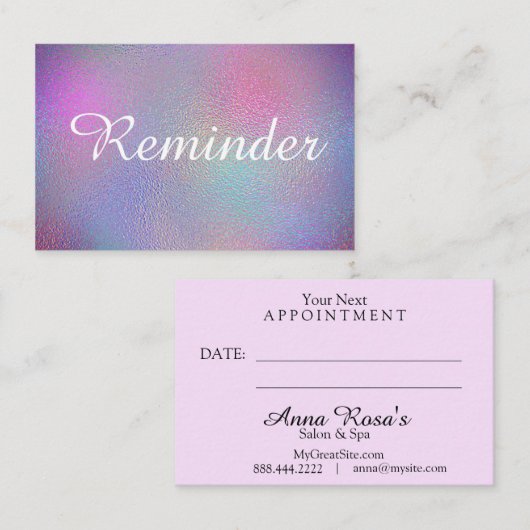 ** Salon & Spa Iridescent Folie Rainbow Paarse Afsprakenkaartje (Voorkant / Achterkant)
