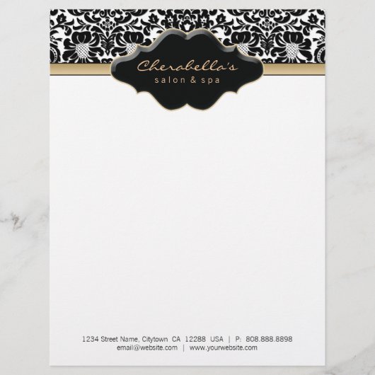 Salon Spa Letterhead Damask Beige Custom Briefhoofd (Voorkant)