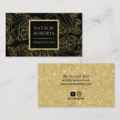 Salon & Spa Modern Black & Gold Floral Line Art Visitekaartje (Voorkant / Achterkant)