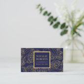 Salon & Spa Modern Navy & Gold Botanical Line Art Visitekaartje (Staand voorkant)