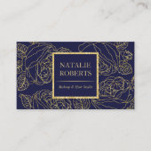 Salon & Spa Modern Navy & Gold Botanical Line Art Visitekaartje (Voorkant)