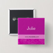 Salon Spa Name Tag Button Brooch damask roze (Voorkant /achterkant)