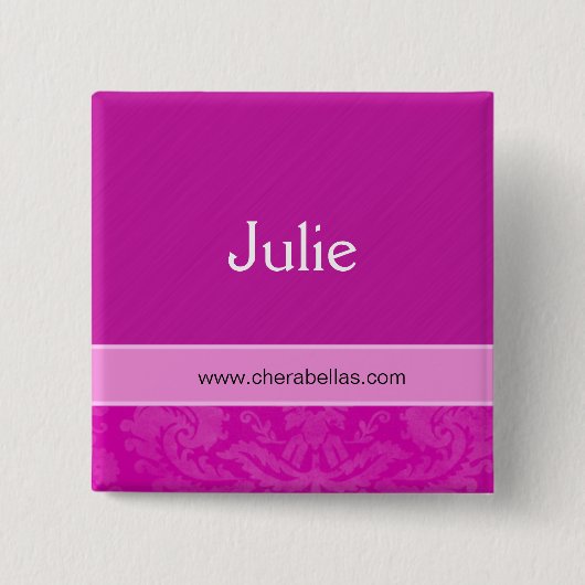 Salon Spa Name Tag Button Brooch damask roze (Voorkant)