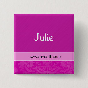 Salon Spa Name Tag Button Brooch damask roze