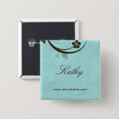 Salon Spa Name Tag Button Brooch watery blue (Voorkant /achterkant)