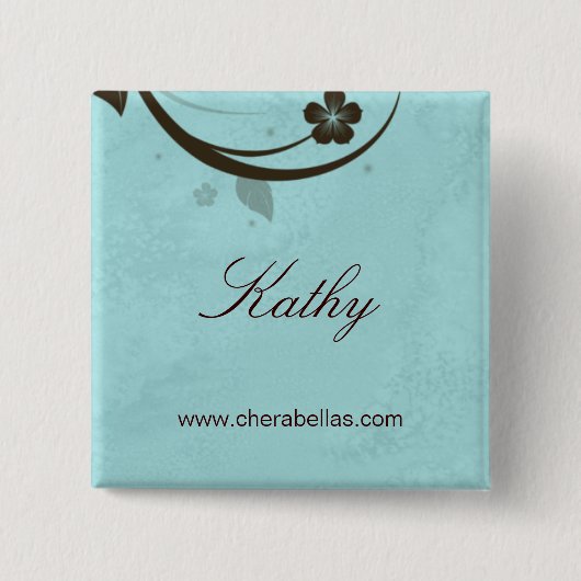 Salon Spa Name Tag Button Brooch watery blue (Voorkant)