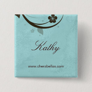 Salon Spa Name Tag Button Brooch watery blue