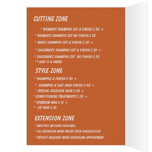 SALON/ SPA PRIJSLIJST MODERN STIJL (Binnen (Links))