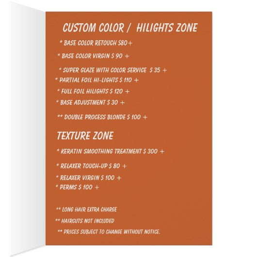 SALON/ SPA PRIJSLIJST MODERN STIJL (Binnen (Rechts))