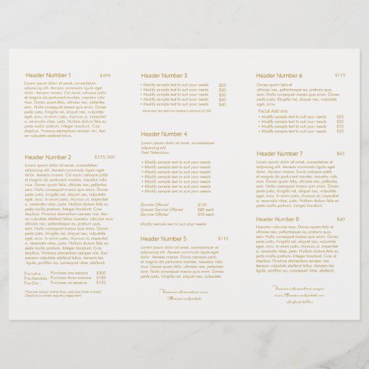 Salon Spa Service Price Menu Trivoudig Lime Green (Achterkant)