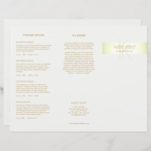 Salon Spa Service Price Menu Trivoudig Lime Green (Voorkant / Achterkant)