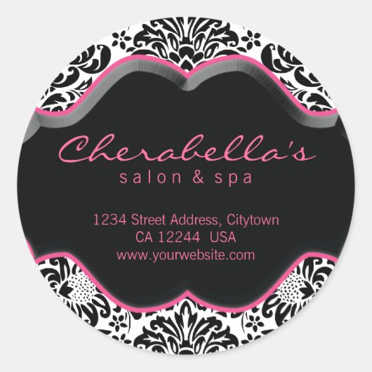 Salon Spa Sticker Pink Black White Damask (Voorkant)