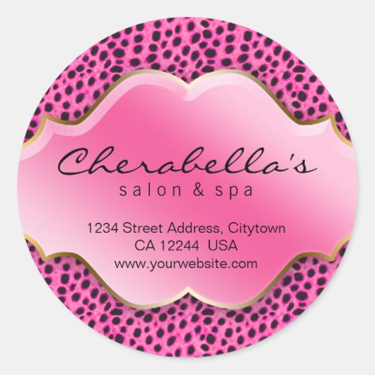 Salon Spa Sticker Roze Zwart Wit Luipaard (Voorkant)