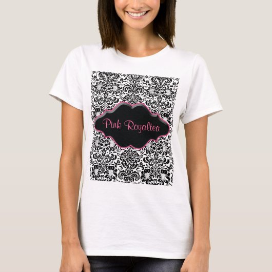 Salon Spa T Shirt Damask Black White Roze (Voorkant)