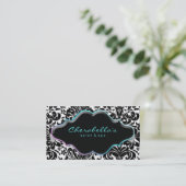 Salon Spa Visitekaartje Blauw roze Damask (Staand voorkant)