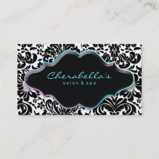 Salon Spa Visitekaartje Blauw roze Damask (Voorkant)