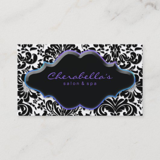 Salon Spa Visitekaartje Blue Paars Damask (Voorkant)
