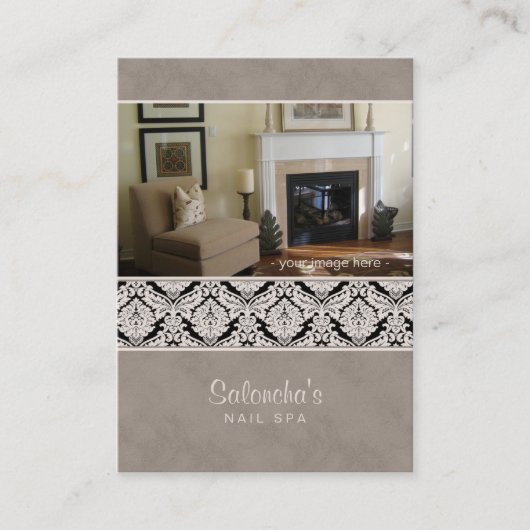 Salon Spa Visitekaartje Damask Sjabloon Beige (Voorkant)
