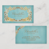 Salon Spa Visitekaartje Floral Blue Gold (Voorkant / Achterkant)