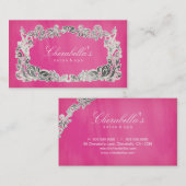 Salon Spa Visitekaartje Floral Pink Silver (Voorkant / Achterkant)