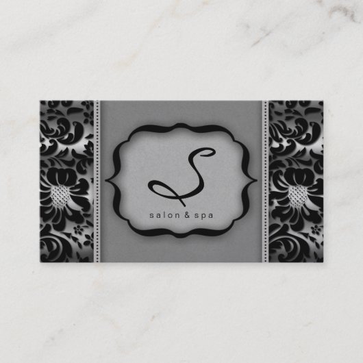 Salon Spa Visitekaartje Silver Damask Floral (Voorkant)