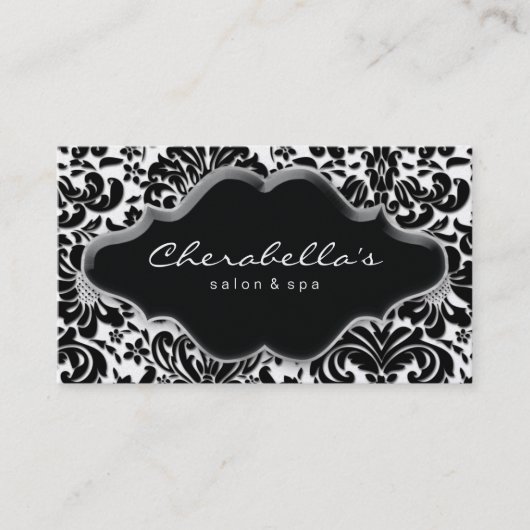 Salon Spa Visitekaartje Silver Platinum Damask (Voorkant)