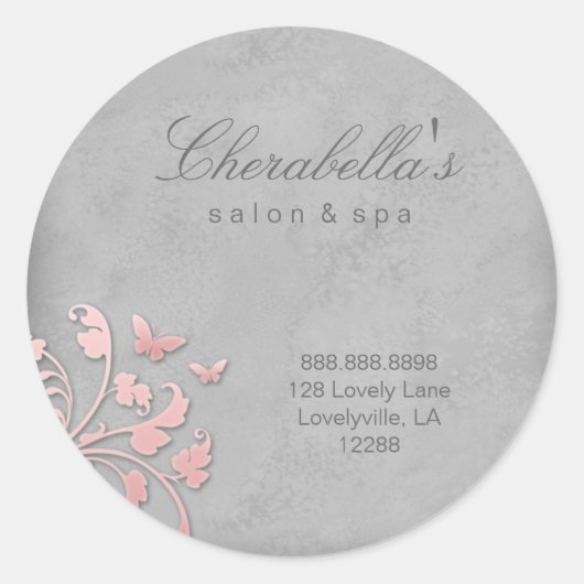 Salon spa vlinder bloemig sticker roze grijs 2 (Voorkant)