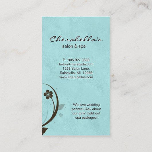 Salon Spa Watery Blue Floral Elegant Visitekaartje (Achterkant)