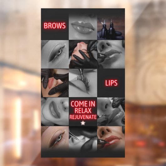 Salon Spa Wenkbrauwen Lippen Kom Binnen Ontspan Op Raamsticker (Vel 2)