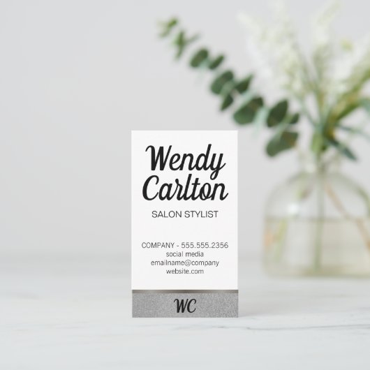 Salon Stylist / Modern Glamor Glitter / Monogram Visitekaartje (Staand voorkant)