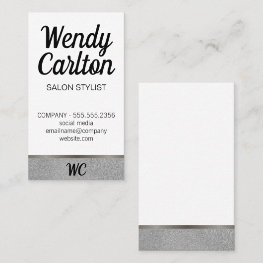 Salon Stylist / Modern Glamor Glitter / Monogram Visitekaartje (Voorkant / Achterkant)