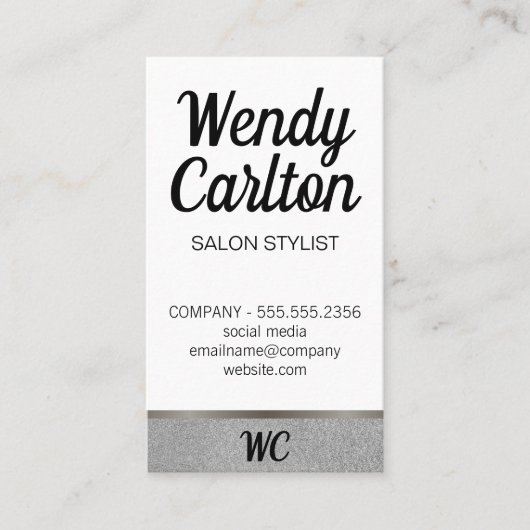 Salon Stylist / Modern Glamor Glitter / Monogram Visitekaartje (Voorkant)