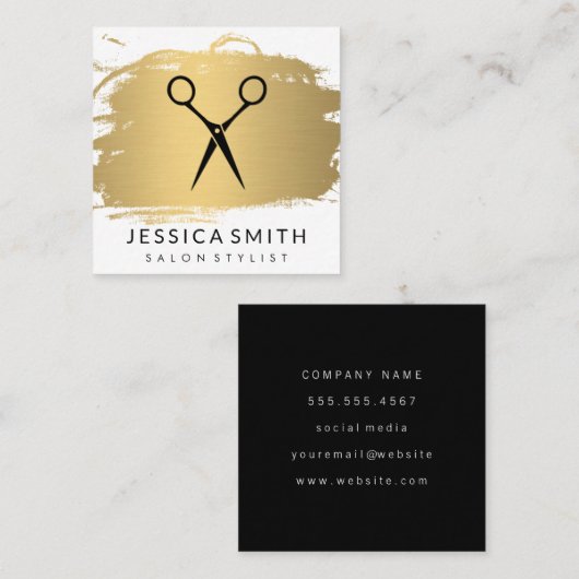 Salon Stylist | Modern | Goudborstel Vierkante Visitekaartje (Voorkant / Achterkant)
