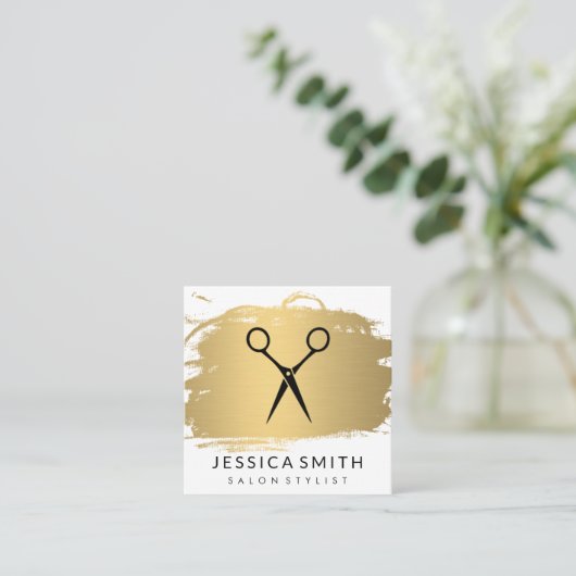 Salon Stylist | Modern | Goudborstel Vierkante Visitekaartje (Staand voorkant)
