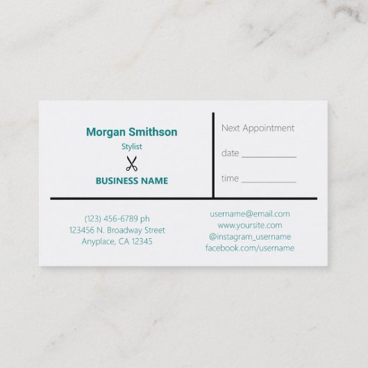 Salon Stylist of Barber Modern Afsprakenkaartje (Achterkant)