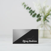 Salon Stylist / Zilver Metallic Zwart Two Tone Visitekaartje (Staand voorkant)