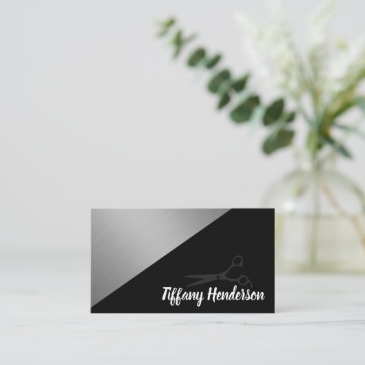 Salon Stylist / Zilver Metallic Zwart Two Tone Visitekaartje (Staand voorkant)
