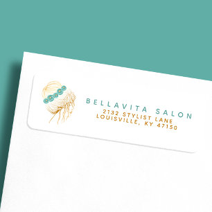 Salon Teal Goud Bloem Kapsalon Retouradres Etiket