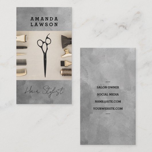 Salon Tools | Kapsalon | Grijs Waterverf Visitekaartje (Voorkant / Achterkant)